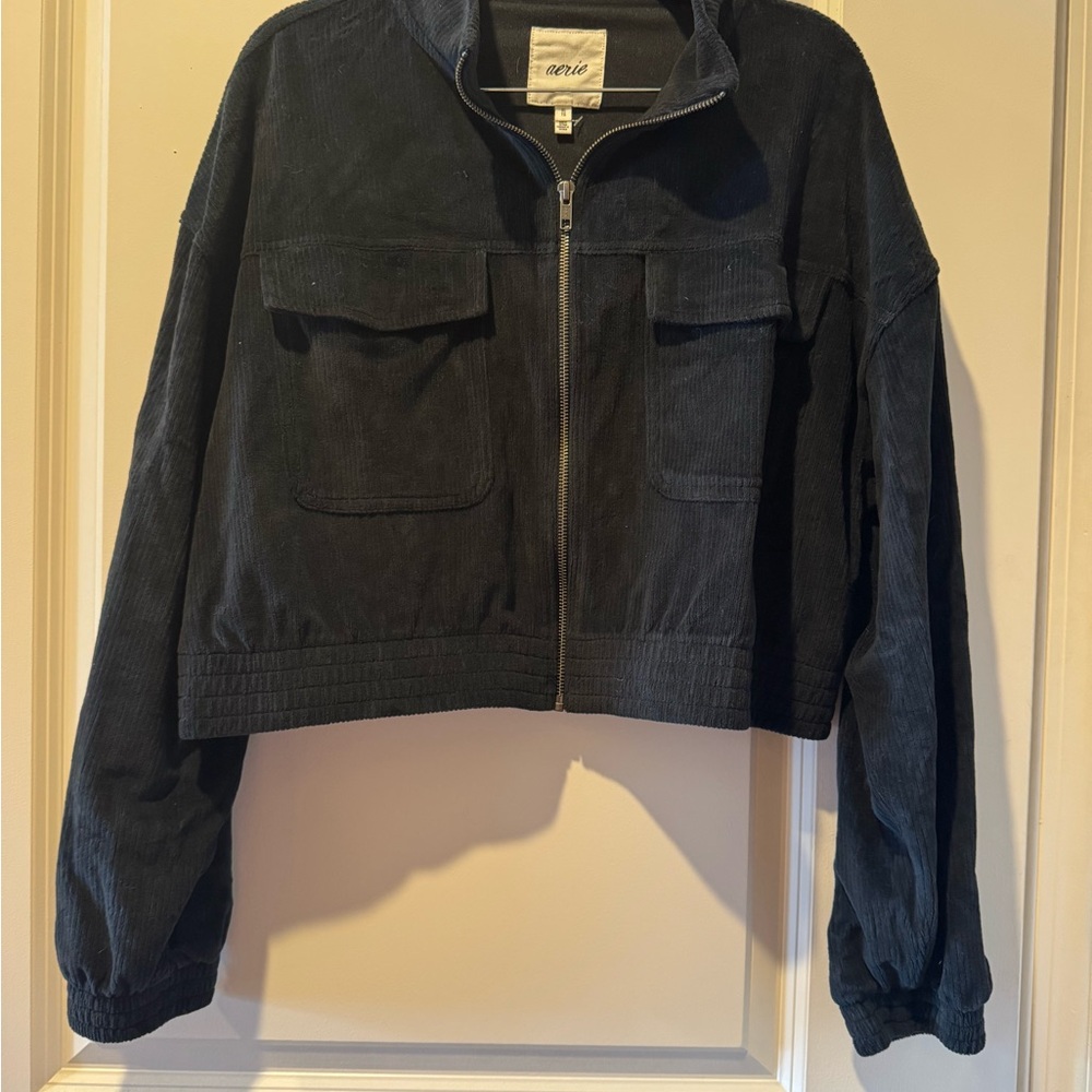 Aerie Black Corduroy Cropped Zip Jacket - XL (Matching Flare Pants Listed!)